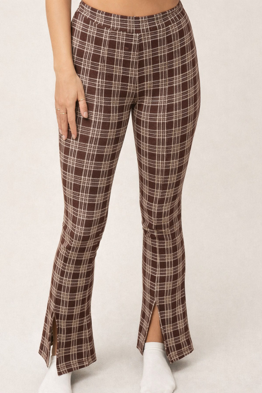 NWT Urban Renewal Flare Pants Womens S Brown Plaid High Rise Dressy Preppy Retro